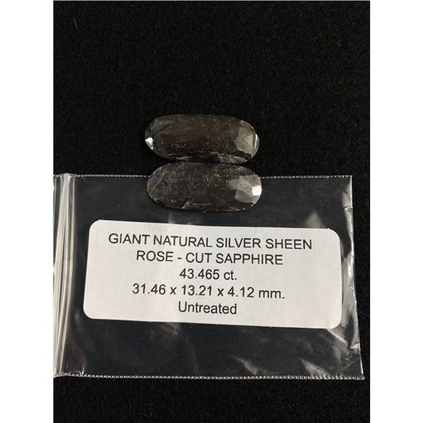 Giant Natural Silver Sheen Rose-Cut Sapphire 43.465 ct 31.46 x13.21 x4.12mm Untreated