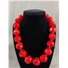 Image 1 : Vintage 19" L Chunky Cherry Red Art Deco Style Choker Necklace