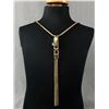 Image 1 : Black Onyx Double Pendant Gold Toned Necklace 34" L