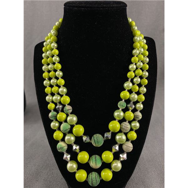 Vintage Made in Japan 3 Strand Multicoloured Pastel Greens Necklace