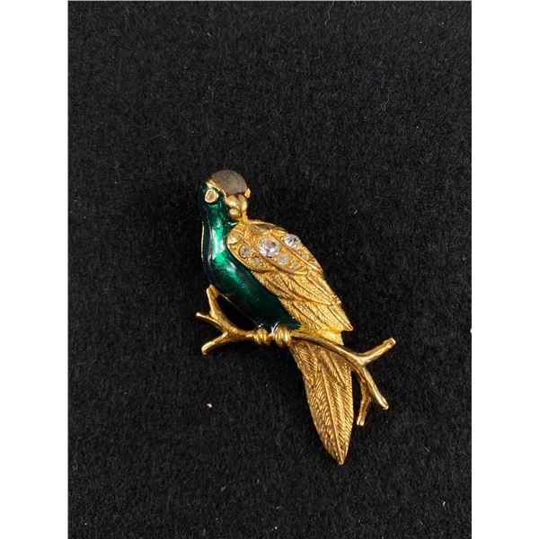 Vintage Goldtone Rhinestone and Enamel Bird Brooch