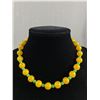 Image 1 : Vintage Yellow Agate and Green Jade Beaded Necklace with Art Deco Style Clasp
