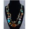 Image 1 : Double Strand Wood Tiger's Eye & Turquoise Colored Howlite Necklace16" L