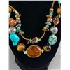 Image 2 : Double Strand Wood Tiger's Eye & Turquoise Colored Howlite Necklace16" L