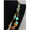 Image 3 : Double Strand Wood Tiger's Eye & Turquoise Colored Howlite Necklace16" L