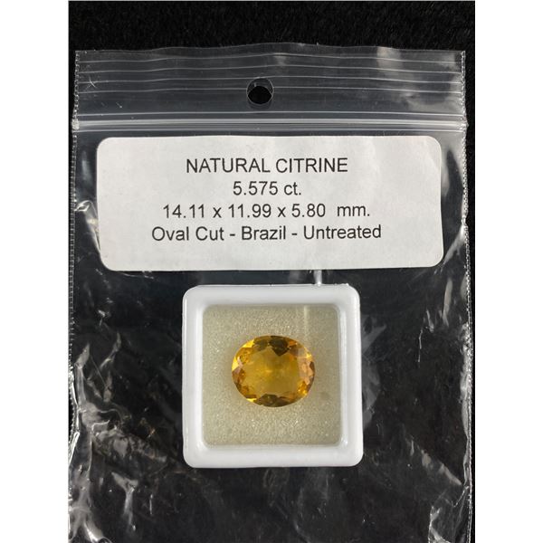 Natural Citrine 5.57 ct Oval Cut- Brazil- Untreated