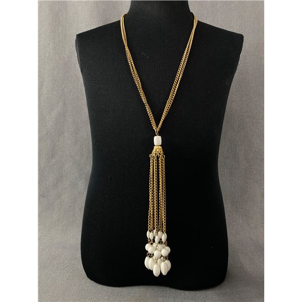 Vintage Faux Pearl Tassel Necklace