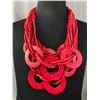 Image 1 : Nice Statement Piece Red Beaded Necklace with Wooden Rings