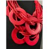 Image 2 : Nice Statement Piece Red Beaded Necklace with Wooden Rings