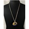 Image 1 : A Murano Style Glass Pendant on Silvertone Necklace