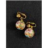 Image 1 : Pair of Vintage Chinese Cloisone Enamel Gold Bead Earrings