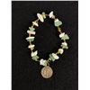 Image 2 : 1.5" Takk Enameled Pendant with Gold Tone Necklace and Jade & White Stone Bracelet