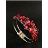 Image 2 : Large Rectangular Red Stone Silver Tone Ring with Red Flower Clasp Bracelet