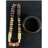 Image 1 : Vintage Wood,Glass and Brass Necklace with a Brown Thick Bracelet