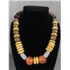 Image 2 : Vintage Wood,Glass and Brass Necklace with a Brown Thick Bracelet