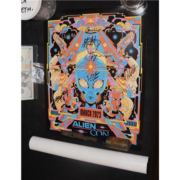 ANCIENT ALIENS CAST SIGNED ALIEN CON POSTER WITH ENAMEL PIN