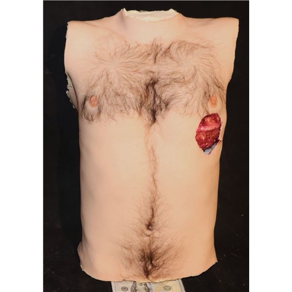 BONES AND ALL SILICONE CHEST TORSO WITH HAND PUNCHED HAIRS AND BITE WOUND W/ GORE SCREEN MATCHED
