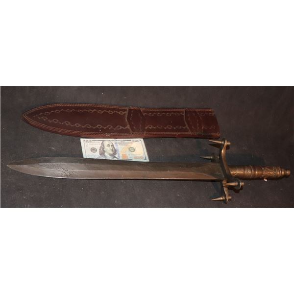 ZZ BOOK OF FIRE DAMASCUS REAL SWORD WITH LEATHER HEATH