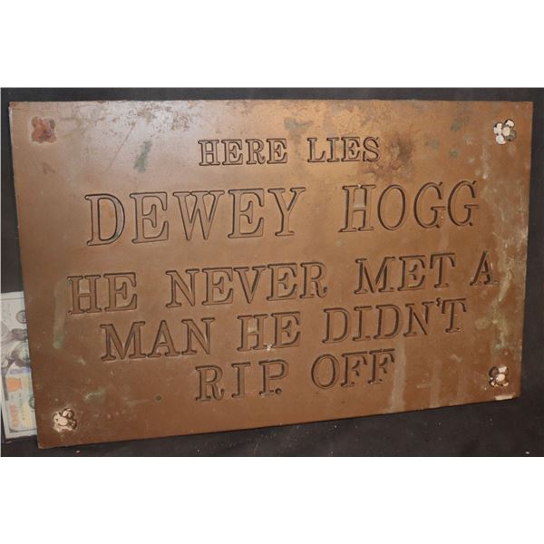 DUKES OF HAZZARD THE BOSS DEWEY HOGG GRAVE STONE EPITAPH PLAQUE SCREEN MATCHED ORIGINAL SERIES