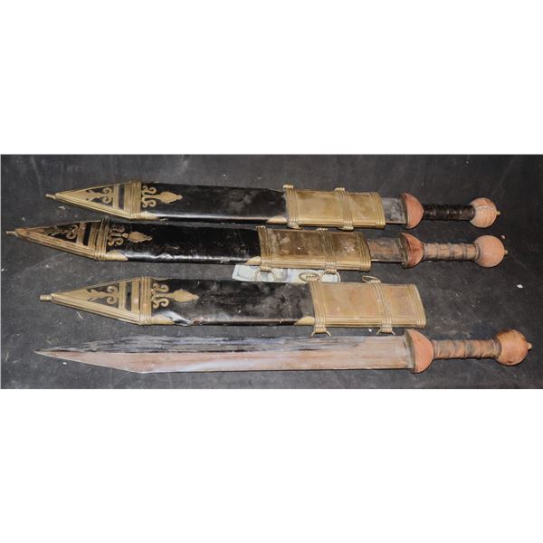 ZZ GREEK ROMAN SWORD HERO WITH LEATHER SHEATHS LOT OF 3