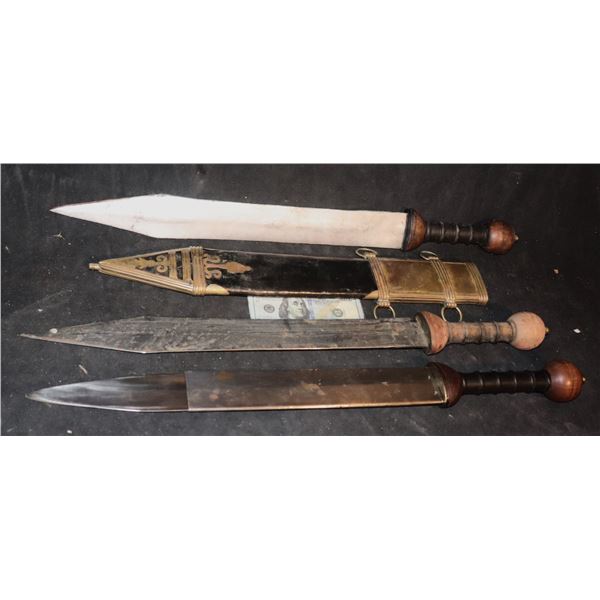 ZZ GREEK ROMAN SWORD HERO, RETRACTABLE, AND STUNT WITH LEATHER SHEATH