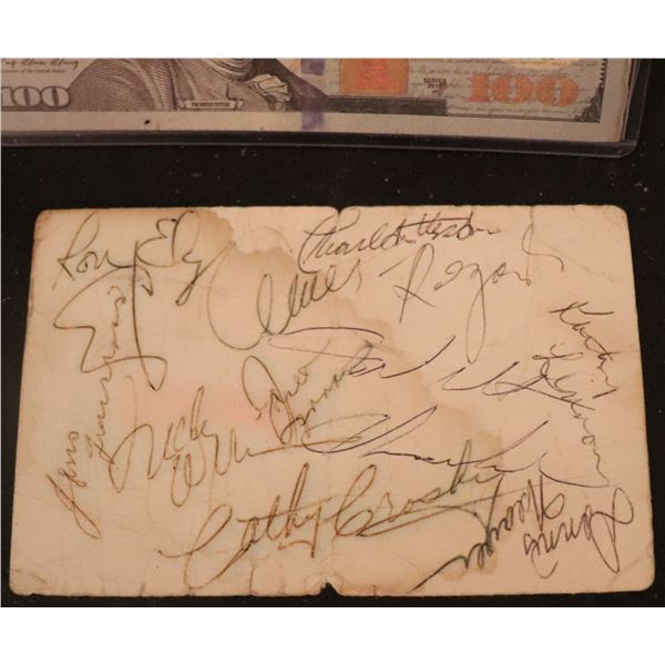WILT CHAMBERLAIN CHARLTON HESTON JAMES ARNESS RON ELI DENNIS WEAVER CATHY CROSBY SIGNED TICKET OOAK