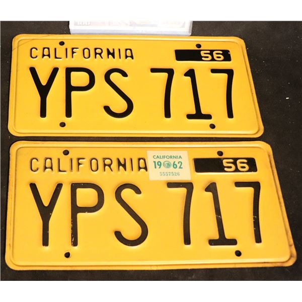 ZZ VINTAGE ANTIQUE 1956-1962 CALIFORNIA LICENSE PLATES IN MINT CONCOURSE CONDITION
