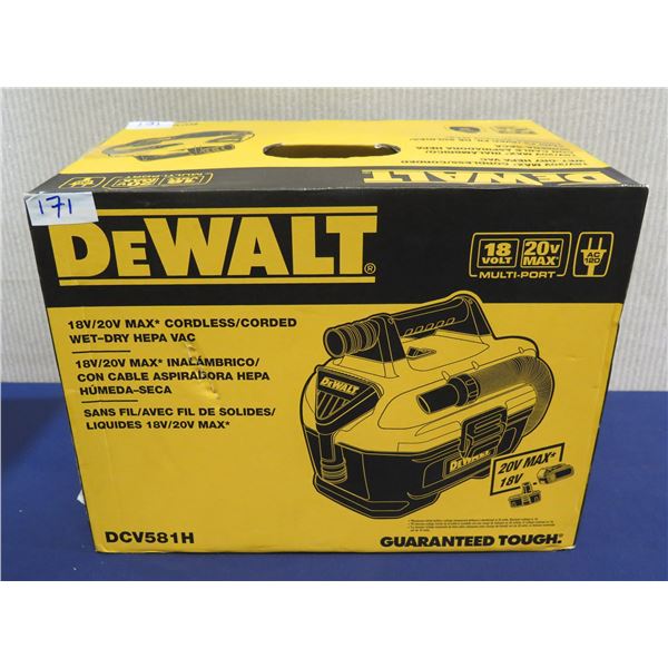 DeWalt DCV581H Cordless/Corded Wet-Dry Hepa Vac in Box