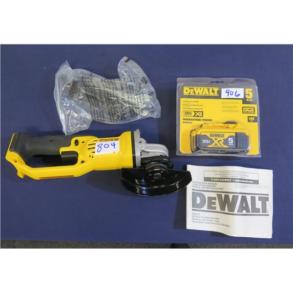 DeWalt DCB205 Lithium Ion Battery & DCG412 Grinder