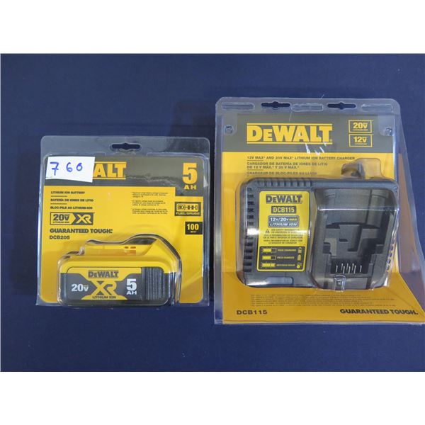 DeWalt DCB205 Lithium Ion Battery & DCB115 Charger in Package