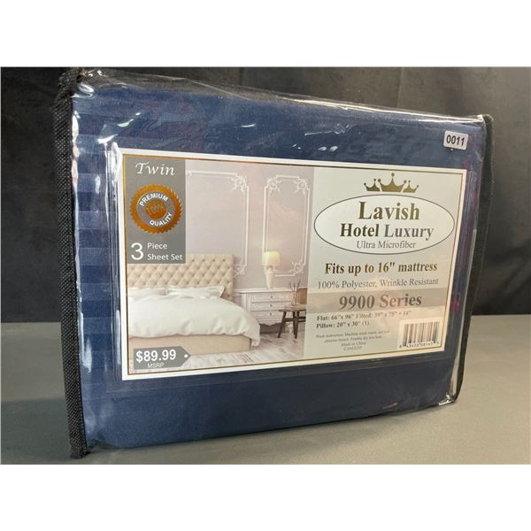 Lot of 1 Lavish Hotel Luxury Ultra Microfiber Twin Size Sheet Set - Dark Blue - Brand New