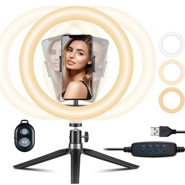 Lot of 2 Victsing 10-inch Ring Lights (Model: BH472A) w/ Bluetooth Remote Control - Brand New!