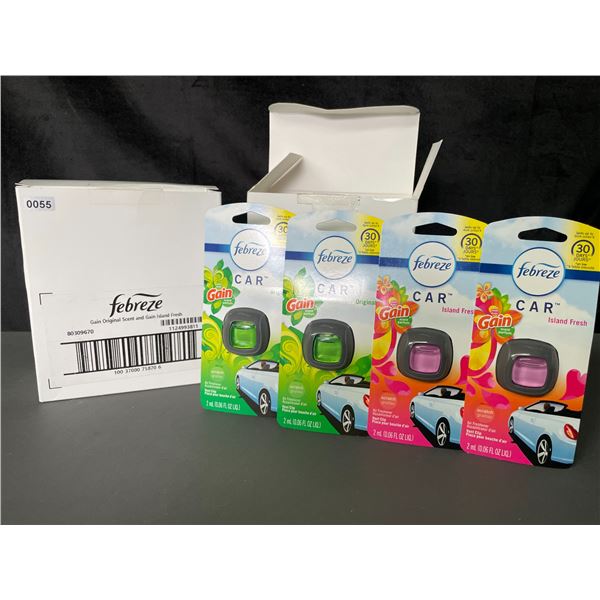 Lot of 2 Multi-Pack Boxes of Febreze Car Air Fresheners - Gain Scent - 4 Each/8 Total - Brand New