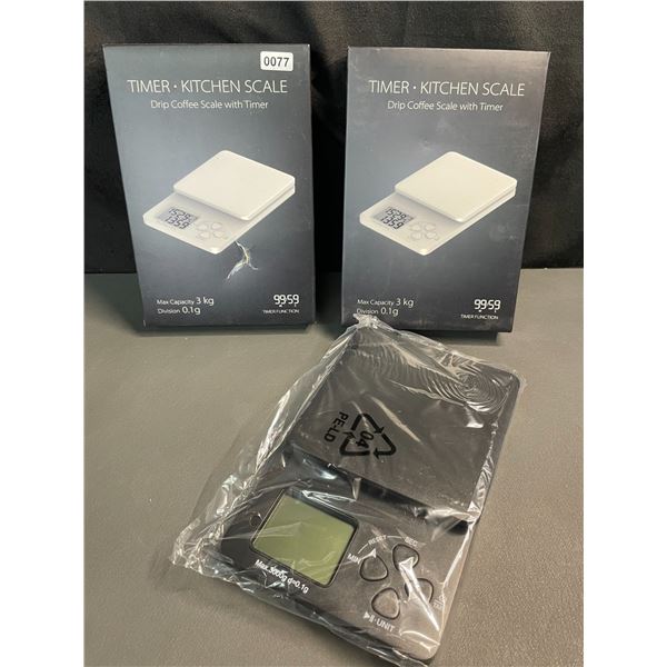 Lot of 2 Kitchen Scales/Drip Coffee Scales with Timers - Brand New! (3kg Capacity)