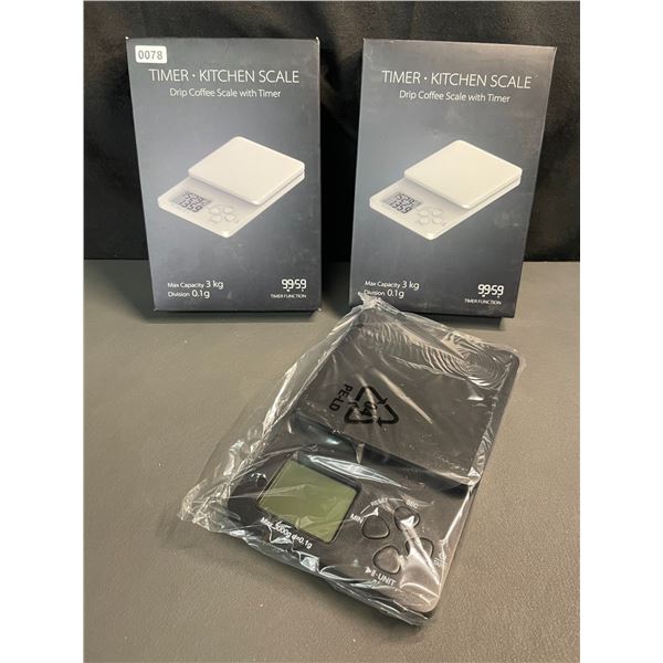 Lot of 2 Kitchen Scales/Drip Coffee Scales with Timers - Brand New! (3kg Capacity)