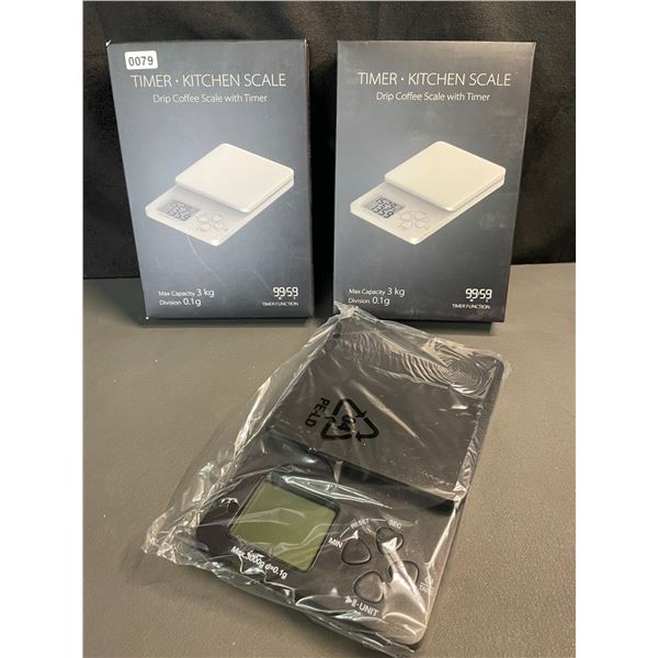 Lot of 2 Kitchen Scales/Drip Coffee Scales with Timers - Brand New! (3kg Capacity)