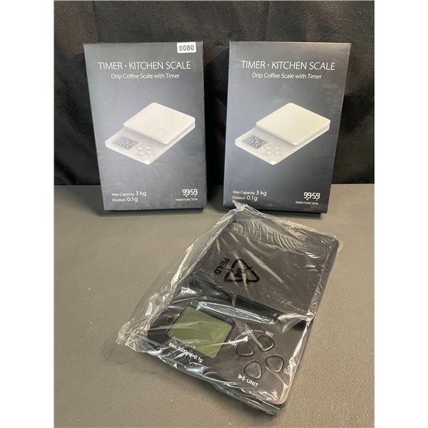 Lot of 2 Kitchen Scales/Drip Coffee Scales with Timers - Brand New! (3kg Capacity)