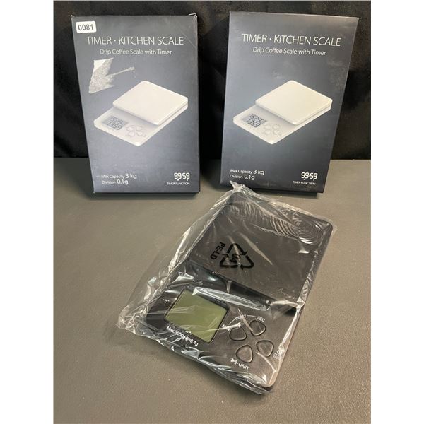 Lot of 2 Kitchen Scales/Drip Coffee Scales with Timers - Brand New! (3kg Capacity)