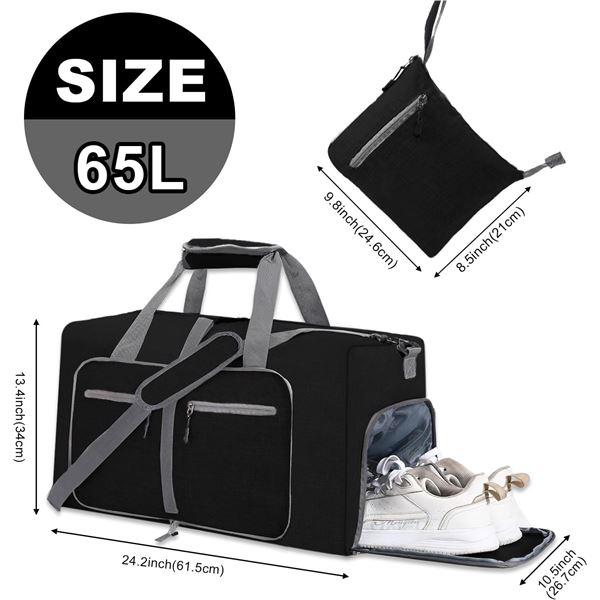Lot of 1 Large 65L Foldable Travel Duffle Bag w/ Shoes Compartment - Brand New!