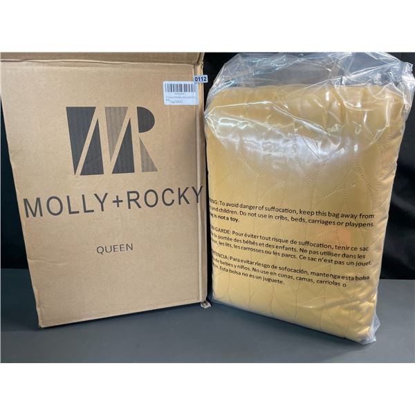 Lot of 1 Molly+Rocky 3PC Queen Size Quilt/Comforter Set - Mustard Yellow - 90x92 inch - Brand New!