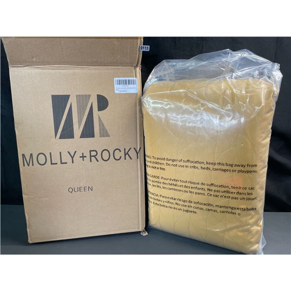 Lot of 1 Molly+Rocky 3PC Queen Size Quilt/Comforter Set - Mustard Yellow - 90x92 inch - Brand New!