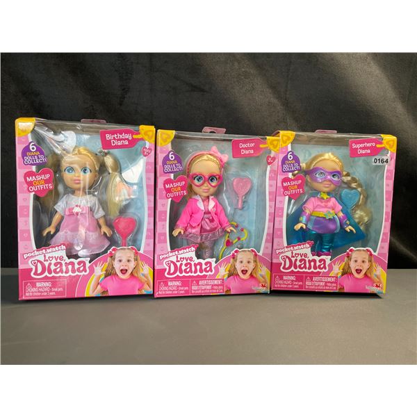 Lot of 3 Pocket Watch Love Diana Mashup Toy Dolls - Assorted Outfits - Brand New!