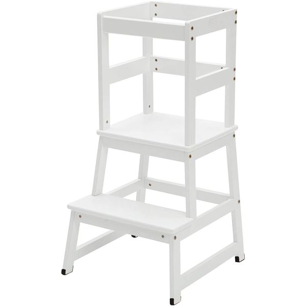 Lot of 1 Kids Kitchen Step Stool - White Wood Design - (For Ages 18months - 5yrs) - Brand New!