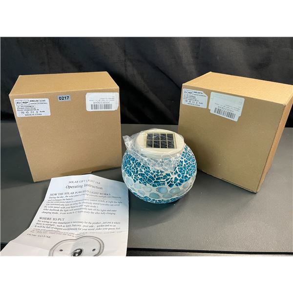 Lot of 2 Cracked Glass Marble/Mosaic Glass Solar Lantern Jar Lights - Brand New