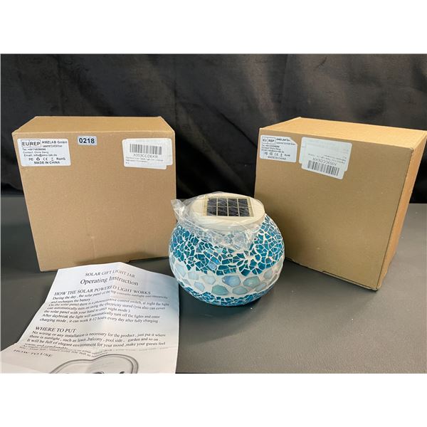 Lot of 2 Cracked Glass Marble/Mosaic Glass Solar Lantern Jar Lights - Brand New