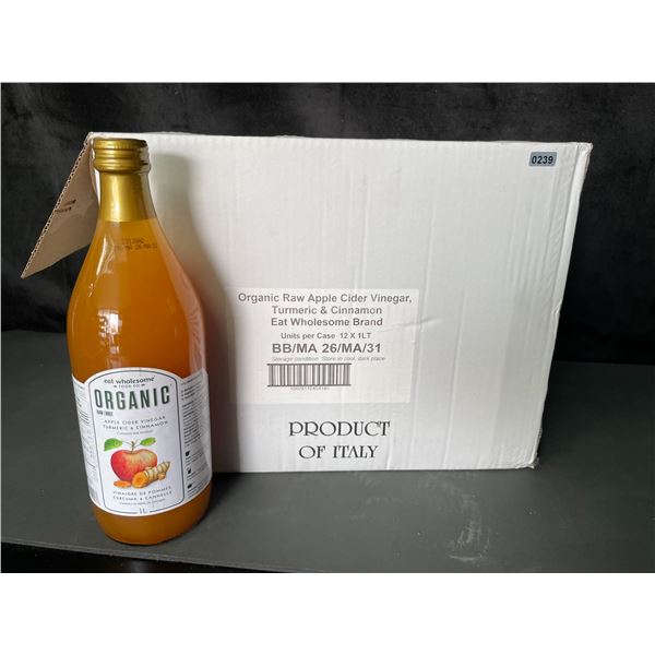 Lot of 1 Case of Organic Raw Apple Cider Vinegar - Case of 12 x 1L Bottles - New