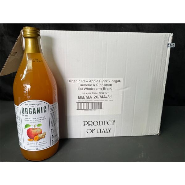 Lot of 1 Case of Organic Raw Apple Cider Vinegar - Case of 12 x 1L Bottles - New