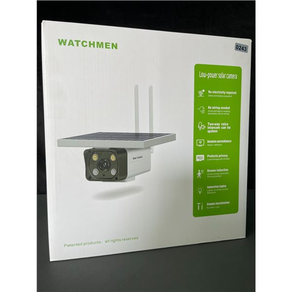 Lot of 1 Watchmen Low Power Outdoor Solar Powered Smart Security Camera - BRAND NEW!