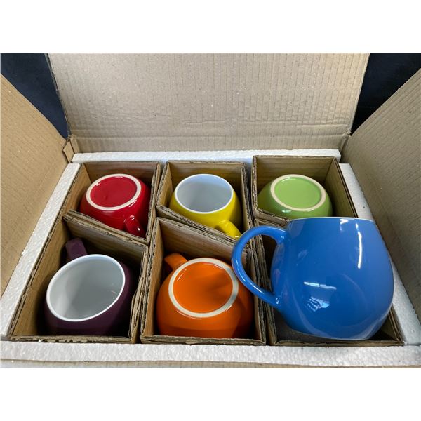 Lot of 1 Box of Amethya Stoneware Colorful Drinking Mugs - 6PCS - New