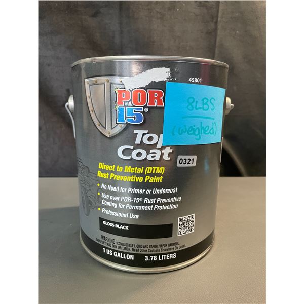 Lot of 1 Can of Por15 Top Coat Direct to Metal (DTM) Rust Prevention Paint - Gloss Black - 1 Gallon